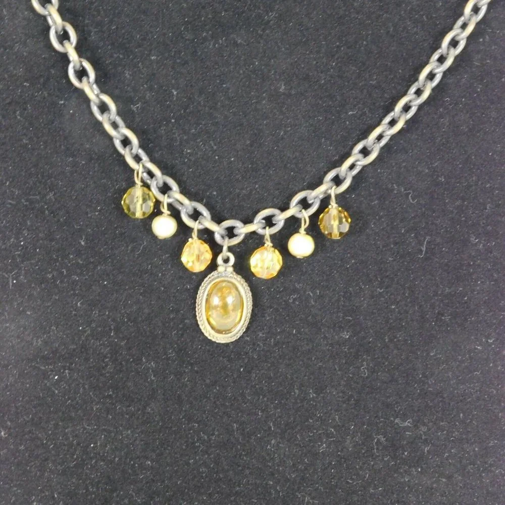 Cookie Lee Lot of 2 Necklaces Amber Orange Colors Cameo Brown Bronze Cord Chain - Picture 6 of 10